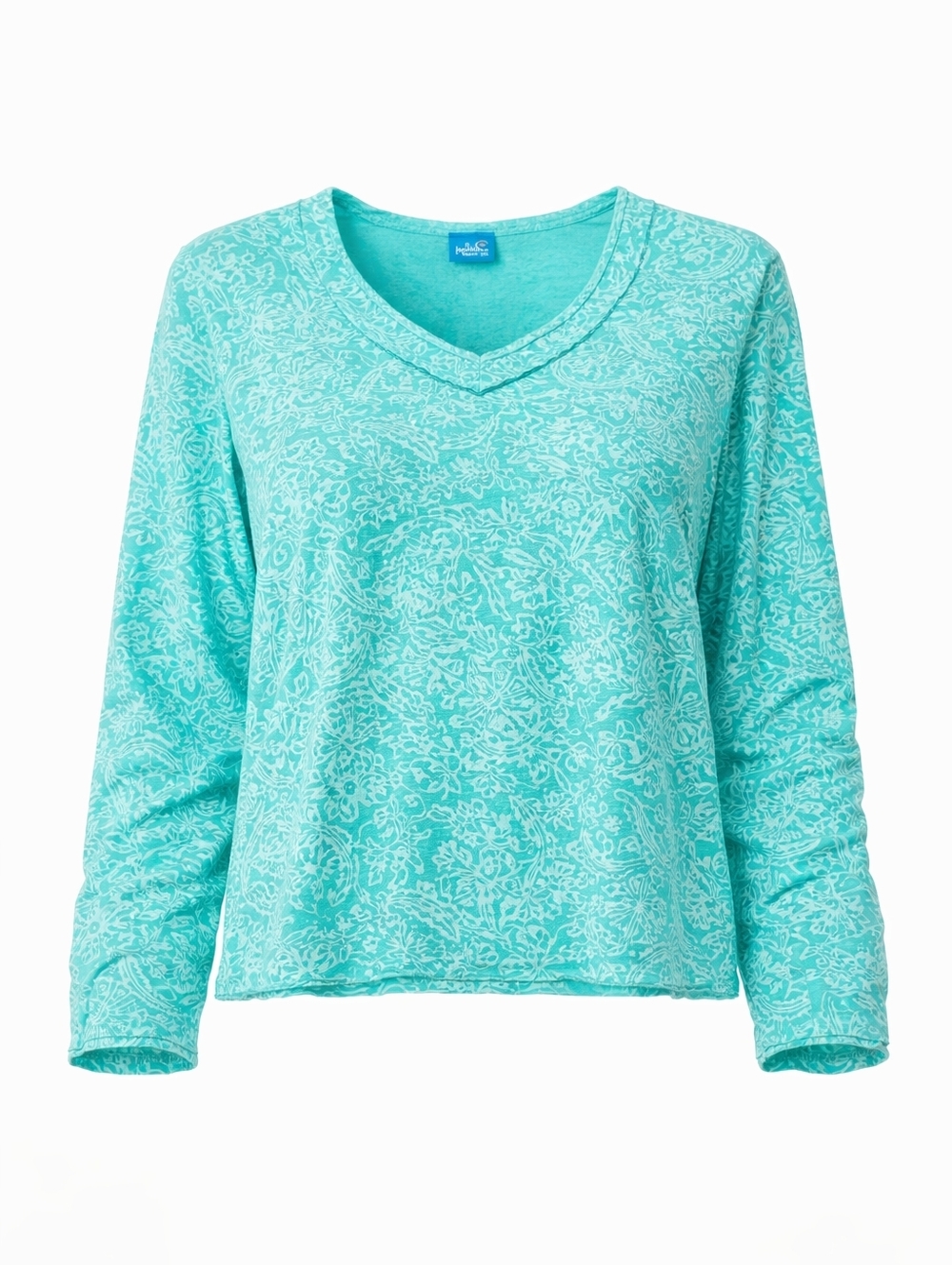 Fresh ProduceTurquoise Patterned V-Neck Long Sleeve Top Teal Printed Top V Neck